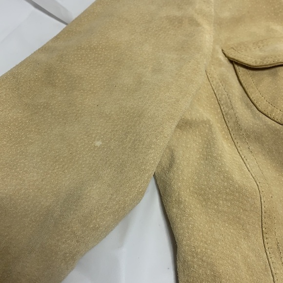 WOMEN’S Live a Little Cream Light Yellow Zip Up Leather Jacket Size L - Picture 4 of 7